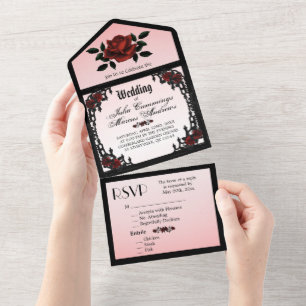 Invitación Todo En Uno Invitación a la boda Rosa de Gótico en el cuarto f