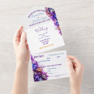 Invitación Todo En Uno Invitación a la boda violeta púrpura en resumen mo