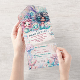 Invitación Todo En Uno Invitación a la fiesta de la sirena en la piscina