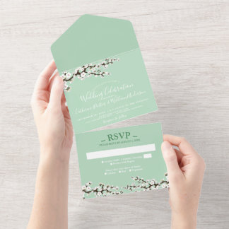 Invitación Todo En Uno Invitación a un evento en una menta con flores de 
