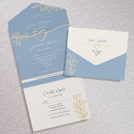 Invitación Todo En Uno Invitación Completa para Boda de Primavera en Azul