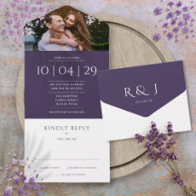 Invitación de Boda con Foto y Fecha en Morado Mode