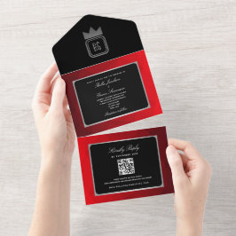 Invitación Todo En Uno Invitación de boda con monograma moderno en plata 