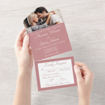 Invitación de boda elegante con foto en Rosa Polvo