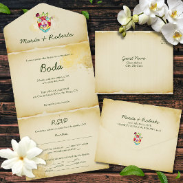 Invitación Todo En Uno Invitación española, rústica en una boda mexicana
