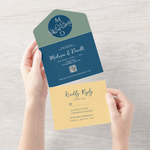 Invitación Todo En Uno Invitación moderna de boda en un solo teal