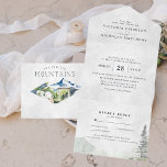 Invitación Todo En Uno Invitan a un Boda rústico de montaña en una boda<br><div class="desc">¡Únete a nosotros en las montañas! Fije el tono de un boda rústico de montaña con una invitación personalizado todo en uno. Piense en las montañas Blue Ridge, las montañas Smoky, los Apalaches, las montañas rocosas, Colorado, etc. Esta invitación "espaciosa" es una excelente manera de dar a sus invitados información...</div>