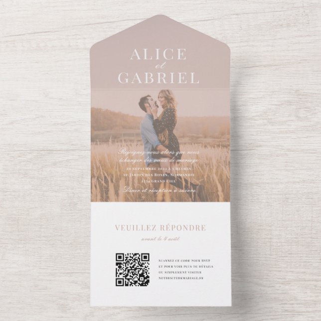Invitación Todo En Uno  Invitation de mariage élégante avec photo et code (Interior)