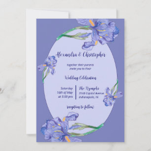 Invitación Todo en uno, iris púrpura con Boda de marco oval