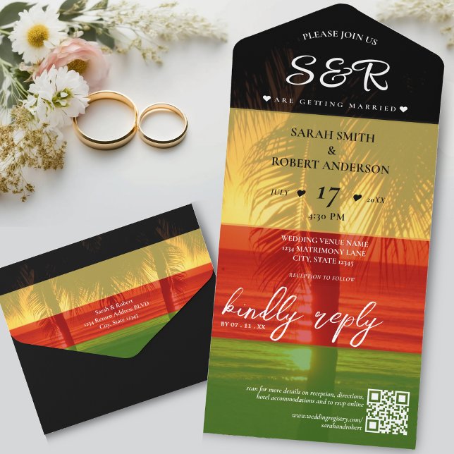 Invitación Todo En Uno Isla de Jamaica Matrimonio de destino rastafari ja (Jamaica Island Jamaican Rasta Destination Wedding All In One Invitation)
