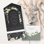 Invitación Todo En Uno Ivory Bloom | Boda de arcos florales de acuarela<br><div class="desc">Nuestra invitación a la boda de Marfil Bloom rodea los detalles del día de la boda con un arco elegante de vegetación acuática pintada,  hojas de eucalipto,  follaje botánico y flores blancas de rosa y peonía.</div>