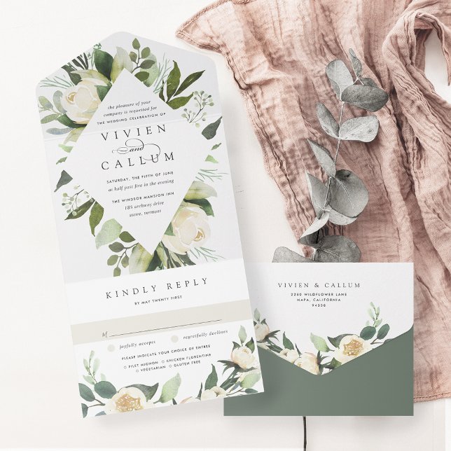 Invitación Todo En Uno Ivory Bloom | Boda de marco floral acuarela (Subido por el creador)