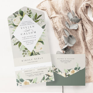 Invitación Todo En Uno Ivory Bloom   Boda de marco floral acuarela