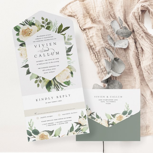 Invitación Todo En Uno Ivory Bloom | Boda de marco floral acuarela (Subido por el creador)