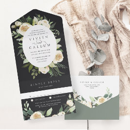 Invitación Todo En Uno Ivory Bloom | Boda de tramas de color de agua con 