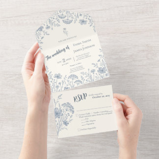 Invitación Todo En Uno Ivory Periwinkle Wildflower All in One Invitation