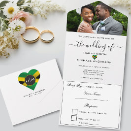 Invitación Todo En Uno Jamaica: Boda de fotografía moderno con bandera ja