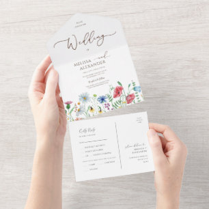 Invitación Todo En Uno Jardín boho de flores silvestres Sello de boda y e