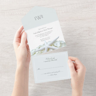 Invitación Todo En Uno Jardín costero Monograma Boda tradicional