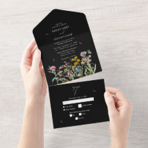 Jardín de Bodas de Flores Silvestres Acuarela Negr