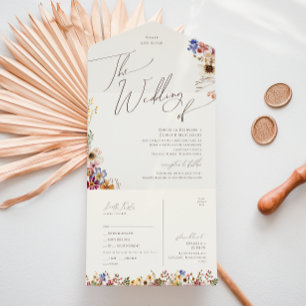 Invitación Todo En Uno Jardín de flores silvestres   Boda Beige de sellad