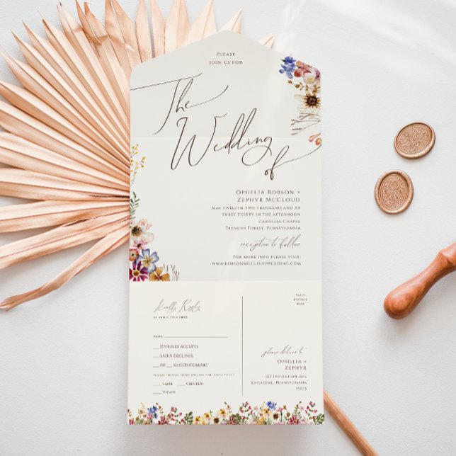 Invitación Todo En Uno Jardín de Flores Silvestres | Boda Beige de Sello  (Subido por el creador)