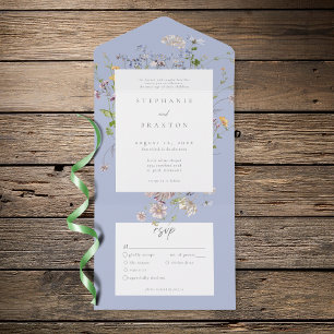 Invitación Todo En Uno Jardín Elegante Boda Flor Silvestre Azul
