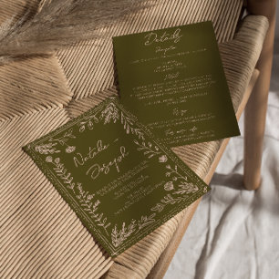Invitación Todo en uno Jardín Floral Praderas Dibujadas Boda