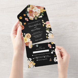 Invitación Todo En Uno Jardín florecido floral oscuro y temperamental bod