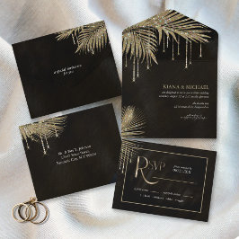 Invitación Todo En Uno Jewel Palm Leaf Boda Gold ID830