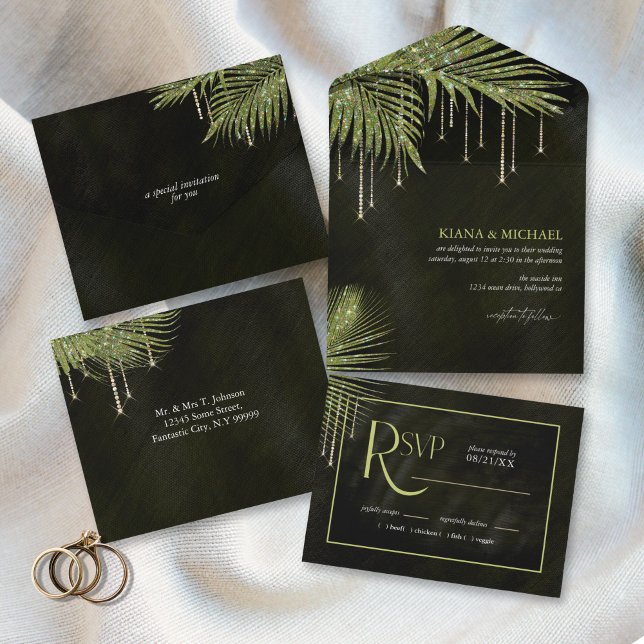 Invitación Todo En Uno Jewel Palm Leaf Boda Green ID830 (Subido por el creador)