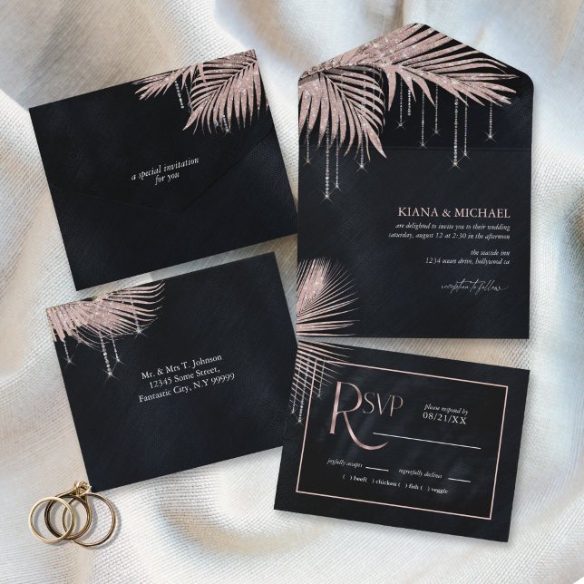 Invitación Todo En Uno Jewel Palm Leaf Boda Rosa Gold ID830 (Subido por el creador)