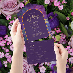 Invitación Todo En Uno Jewel Tones Plum Purple Berry Gold Boda