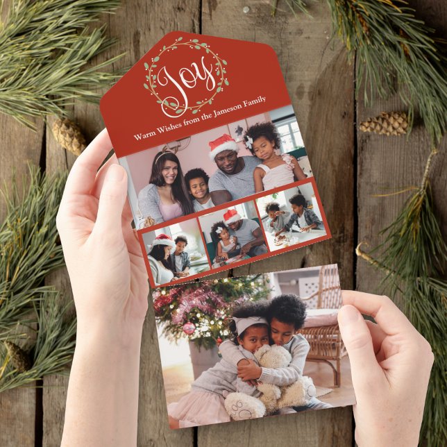 Invitación Todo En Uno Joy Wreath Multi Photo Holiday Card (Subido por el creador)