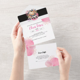 Invitación Todo En Uno Juego de Baby Shower del Camión Floral Negro de Ca