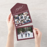 Invitación Todo En Uno Jugosos Navidades colectan triplicidad de plum mau<br><div class="desc">Un guión elegante "alegre" está rodeado de estrellas brillantes en esta tarjeta de vacaciones única. Personalízalo con tu collage de 6 fotos y una foto grande. También hay espacio para un mensaje más largo que puede funcionar como una actualización o dejarse en blanco. Perfecto para enviar Navidades a sus amigos...</div>