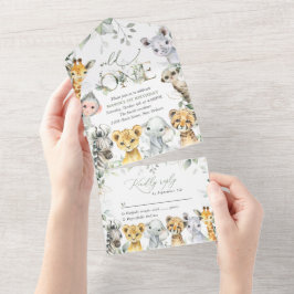 Invitación Todo En Uno Jungle Animals, Safari, Wild One, First Birthday