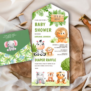 Invitación Todo En Uno Jungle Safari Animales Salvajes Lindos Niño Baby S