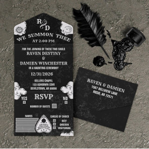 Invitación Todo En Uno Junta de Espíritu Gótico Cae Halloween, Boda de Br