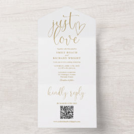 Invitación Todo En Uno Just Love Modern QR Code Moda Gold Boda