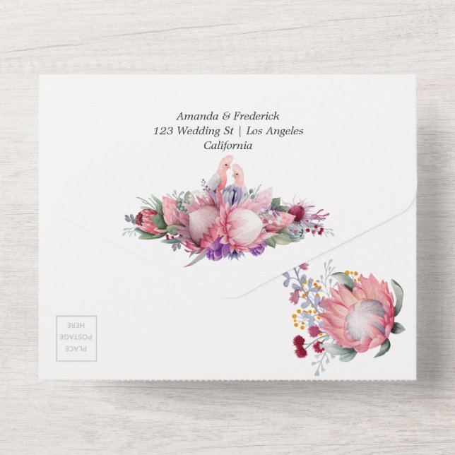 Invitación Todo En Uno King Protea florece Boho Boda (Reverso )
