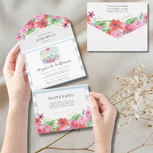 Invitación Todo En Uno Koala bebé con acuarela y luna todo en uno