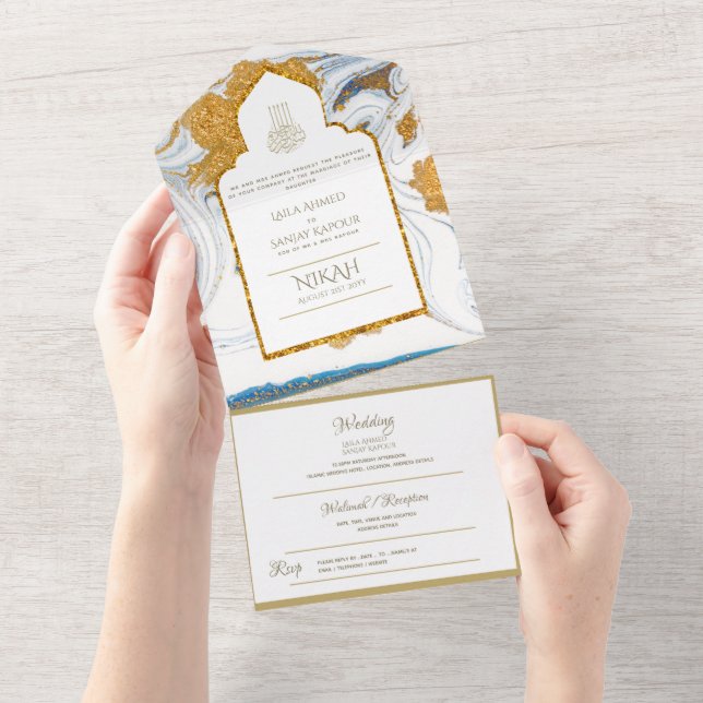 Invitación Todo En Uno La boda islámica azul LeahG invita a Nikah (desgarro)