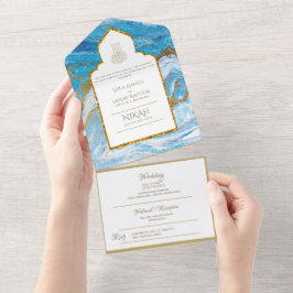 Invitación Todo En Uno La boda islámica azul LeahG invita a Nikah