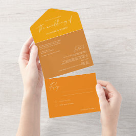 Invitación Todo En Uno La caligrafía moderna Ochre Yellow Gold Boda Todo 