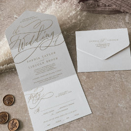 Invitación Todo En Uno La Caligrafía Romántica De Oro El Boda De