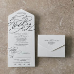 Invitación Todo En Uno La caligrafía romántica el Boda de<br><div class="desc">Esta caligrafía romántica, el boda de todos en una sola invitación, es perfecta para un simple boda. El moderno diseño clásico presenta vistosos remolinos y florituras con una preciosa y elegante tipografía con letras a mano. Escriba a mano las direcciones de los invitados en la parte posterior de la invitación...</div>