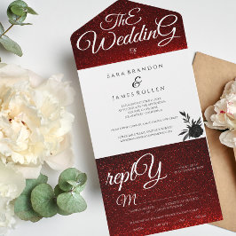 Invitación Todo En Uno La caligrafía romántica roja elegante El Boda