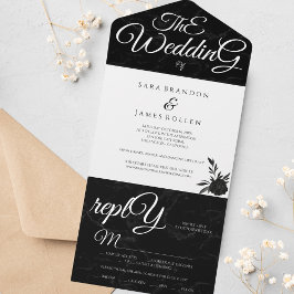 Invitación Todo En Uno La caligrafía romántica y elegante negra el Boda