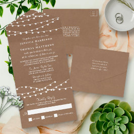Invitación Todo En Uno La colección de Bodas Rustic Kraft Lights